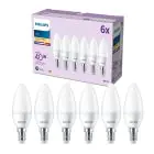 Confezione Multipack 6x Philips Bulbo LED E14 Candela Ghiaccio 5W 470lm - 827 Bianco Molto Caldo